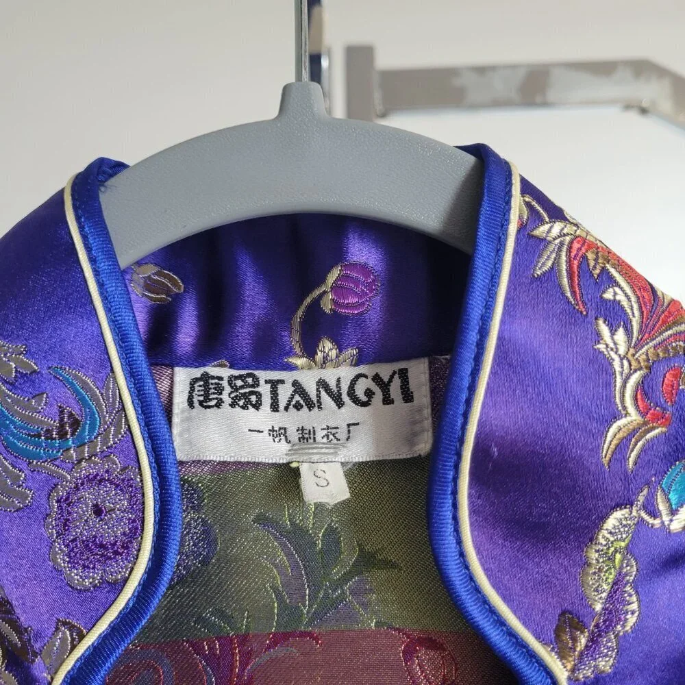 Tangyi Vintage Asian/Japanese Custom-made Floral Purple Dress (Size: S)